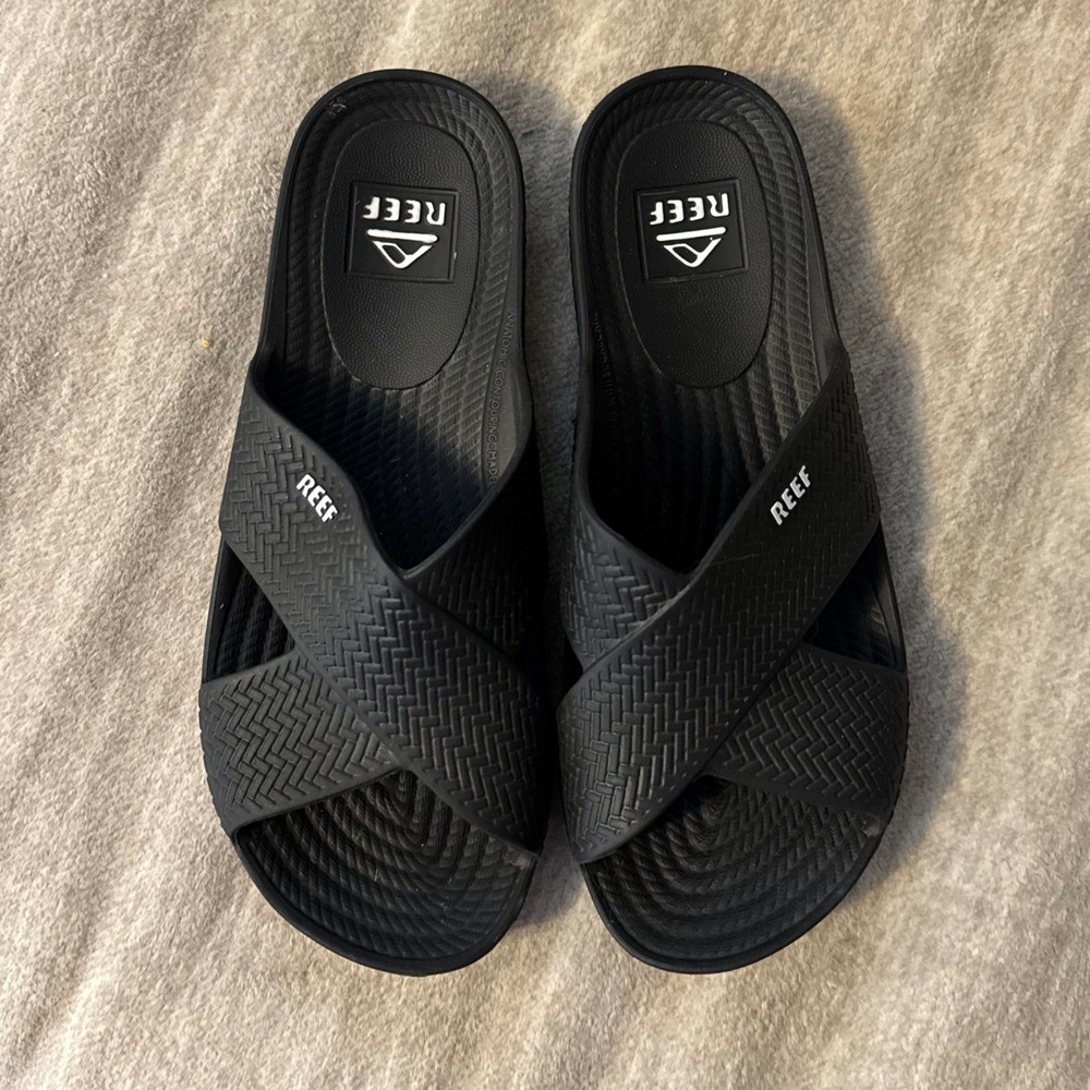 Reef Womans Water X Slide Sandals EVA Sz 9 Black Criss Cross Lightweight Comfort